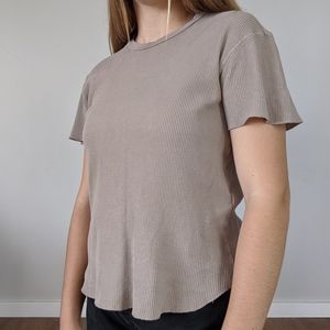 Zara Tan Waffle Knit/Thermal Tee Shirt